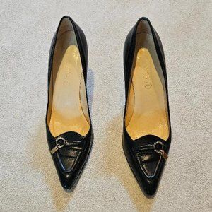JOAN & DAVID  BLACK LEATHER PUMPS, BUCKLE SIZE 10 M